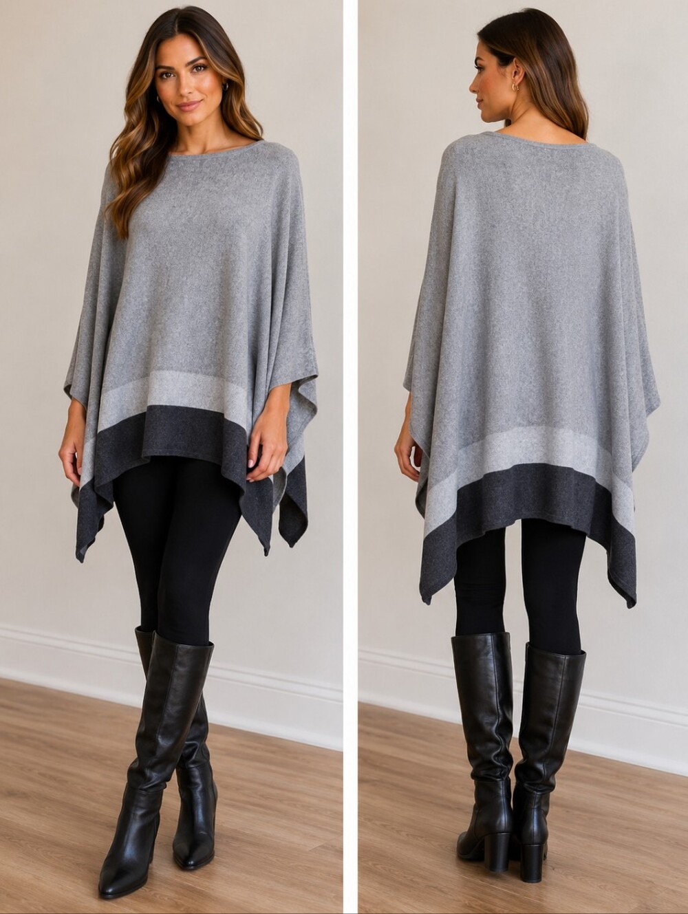 Ann Taylor Gray Colorblock Poncho